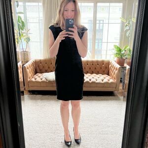 Helmut Lang LBD Black Virgin Wool Blend Midi Sleeveless Sheath Dress Size 6